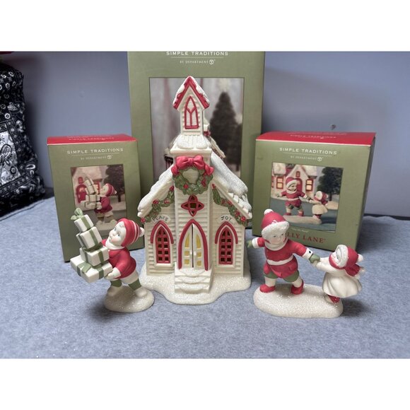 Department 56 Simple Traditions Holly Lane Christmas Figurine Set - Picture 2 of 14
